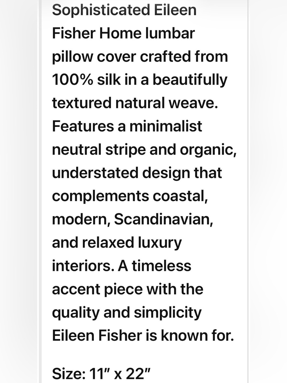 Eileen Fisher Home 100% Silk Lumbar Pillow 11x22 Natural Textured Neutral - Picture 5 of 5